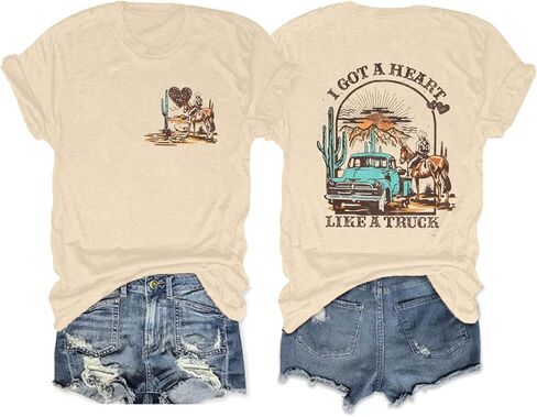 I Got A Heart Like A Truck T Shirt Women Country Music Shirts Nashville Concert Outfit Western Sunset Cowgirl Tops in Saudi Arabia