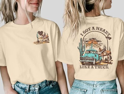 I Got A Heart Like A Truck T Shirt Women Country Music Shirts Nashville Concert Outfit Western Sunset Cowgirl Tops in Saudi Arabia