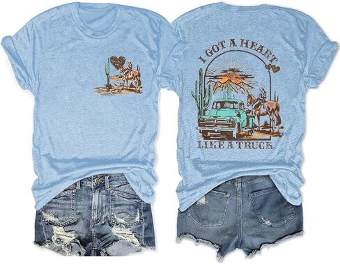 I Got A Heart Like A Truck T Shirt Women Country Music Shirts Nashville Concert Outfit Western Sunset Cowgirl Tops in Saudi Arabia