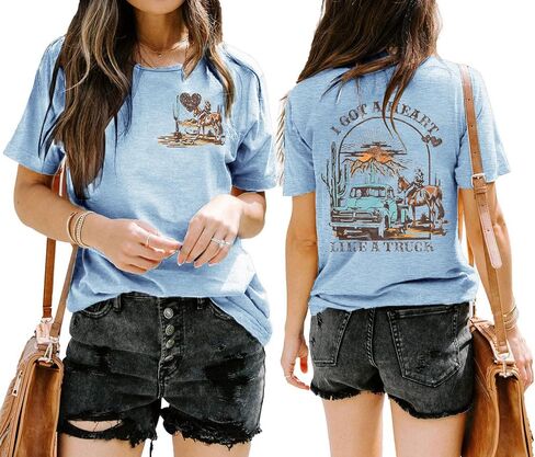 I Got A Heart Like A Truck T Shirt Women Country Music Shirts Nashville Concert Outfit Western Sunset Cowgirl Tops in Saudi Arabia