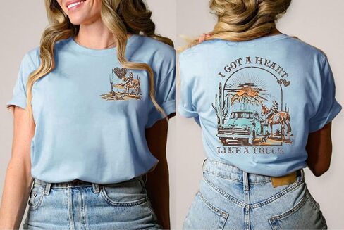 I Got A Heart Like A Truck T Shirt Women Country Music Shirts Nashville Concert Outfit Western Sunset Cowgirl Tops in Saudi Arabia