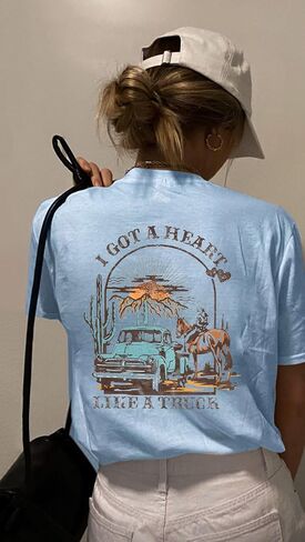 I Got A Heart Like A Truck T Shirt Women Country Music Shirts Nashville Concert Outfit Western Sunset Cowgirl Tops in Saudi Arabia