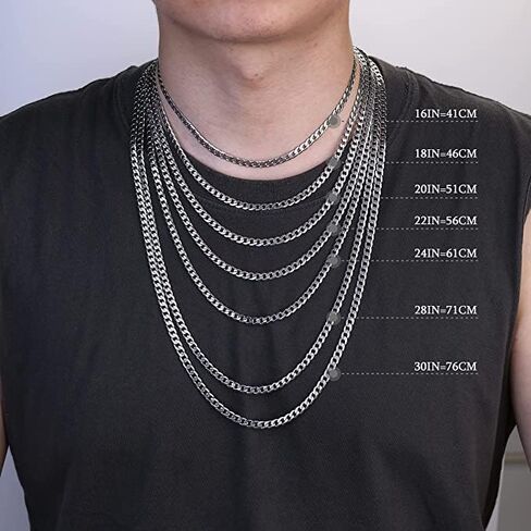 BESTEEL 925 Sterling Silver Cross Necklace for Men Women 5mm Big Beveled Edge Men's Stainless Steel Diamond Cut Durable Cuban Link Chain Curb Chain Crucifix Cross Pendant Necklace Jewelry Gifts 16-30 Inches in Kuwait