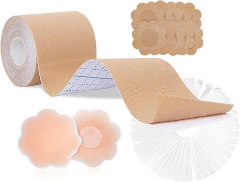 HieerBus Boob Tape Kit Breast Lift Tape, 2"/16.4ft Body Tape with Nipple Covers, Clothing & Body Tape, Bob Tape for Large Breasts A-G Cup Push up & Shape in Kuwait