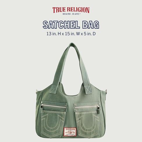True Religion Women's Satchel Bag, Crossbody Purse Handbag with Horseshoe Logo Stitching, Sage in Saudi Arabia