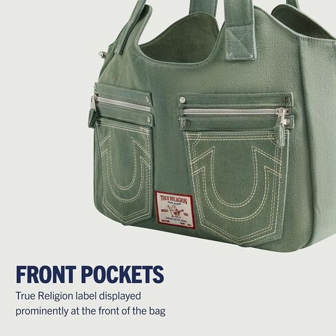 True Religion Women's Satchel Bag, Crossbody Purse Handbag with Horseshoe Logo Stitching, Sage in Saudi Arabia