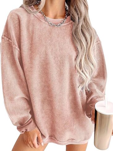 Women's Long Sleeve Crewneck Pullover Sweatshirt Loose Fit Drop Shoulder Casual Sweatshirt Pullover Tops in Saudi Arabia