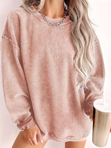 Women's Long Sleeve Crewneck Pullover Sweatshirt Loose Fit Drop Shoulder Casual Sweatshirt Pullover Tops in Saudi Arabia