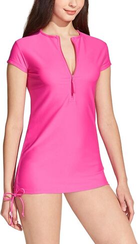 TSLA Women's Half-Zip Front Rash Guard, UPF 50+ Side Adjustable Short Sleeve Swim Shirts, UV/Sun Protection Wetsuit Swimsuit in Saudi Arabia
