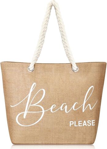 Huhumy Jute Beach Tote Bag Large Beach Shoulder Bag with Cotton Handles Waterproof Handbag for Women Travel Holiday Sea Summer Trip Picnic Shopping Grocery in Saudi Arabia