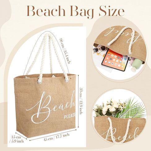 Huhumy Jute Beach Tote Bag Large Beach Shoulder Bag with Cotton Handles Waterproof Handbag for Women Travel Holiday Sea Summer Trip Picnic Shopping Grocery in Saudi Arabia