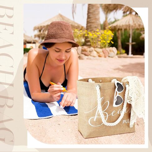 Huhumy Jute Beach Tote Bag Large Beach Shoulder Bag with Cotton Handles Waterproof Handbag for Women Travel Holiday Sea Summer Trip Picnic Shopping Grocery in Saudi Arabia