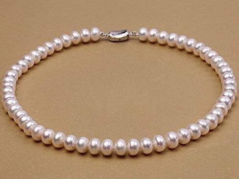 JYX قلادة كلاسيكية من اللؤلؤ المياه العذبة البيضاء 8 مم 16 بوصة in Kuwait
