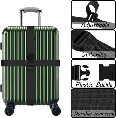 20 حزمة من أحزمة الأمتعة من LUNKUIVY، وأحزمة حقائب قابلة للتعديل مع إبزيم سريع التحرير، وأحزمة أمان مضادة للانزلاق وعلامات حقائب السفر، وإكسسوارات السفر لجميع حقائب الأمتعة (أسود) in Kuwait