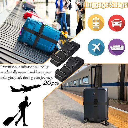20 حزمة من أحزمة الأمتعة من LUNKUIVY، وأحزمة حقائب قابلة للتعديل مع إبزيم سريع التحرير، وأحزمة أمان مضادة للانزلاق وعلامات حقائب السفر، وإكسسوارات السفر لجميع حقائب الأمتعة (أسود) in Kuwait