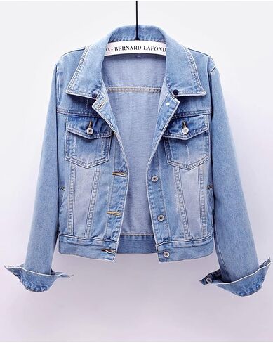 Women's Jean Buttons Ripped Denim Jackets Coats with Detachable Hood,Sherpa Fleece Linings And regular Jackets in Saudi Arabia