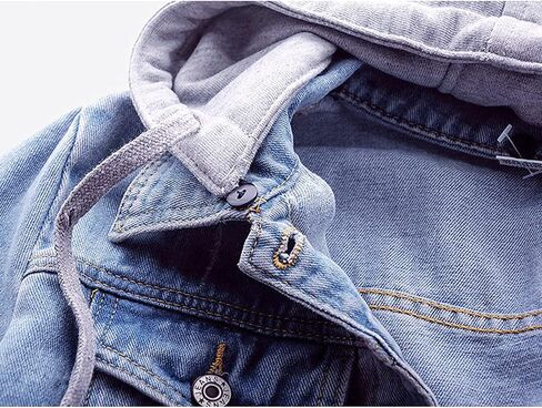 Women's Jean Buttons Ripped Denim Jackets Coats with Detachable Hood,Sherpa Fleece Linings And regular Jackets in Saudi Arabia