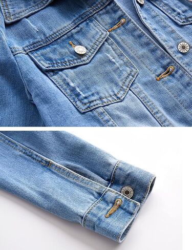 Women's Jean Buttons Ripped Denim Jackets Coats with Detachable Hood,Sherpa Fleece Linings And regular Jackets in Saudi Arabia