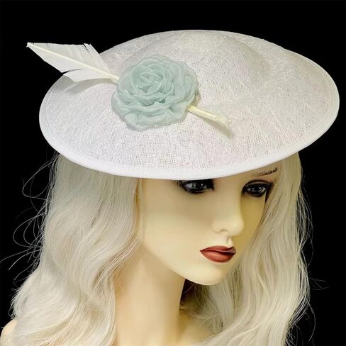 Miracleplus Hat for Women, Pillbox Hat 20s 50s Headband Tea Party Hats,Flower Sinamay Pillbox Hat for Cocktail Ball Wedding Church White Hh One Size-Medium in Saudi Arabia