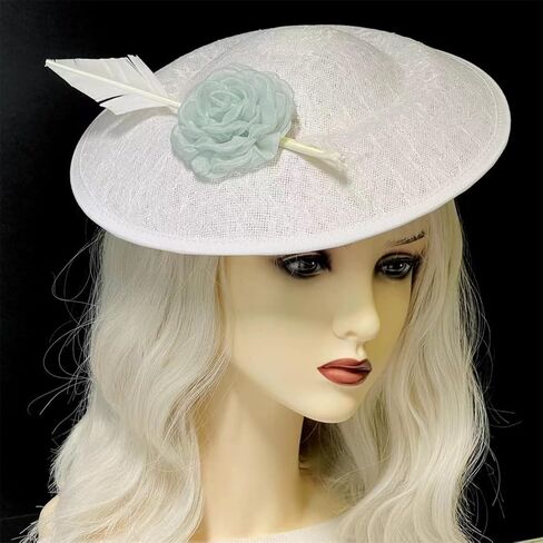Miracleplus Hat for Women, Pillbox Hat 20s 50s Headband Tea Party Hats,Flower Sinamay Pillbox Hat for Cocktail Ball Wedding Church White Hh One Size-Medium in Saudi Arabia
