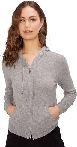 State Cashmere Women's 2-Way Zips Zip Up Hoodie Front Pocket 100% Pure Cashmere Long Sleeve Sweater Full Zipper in Saudi Arabia
