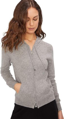 State Cashmere Women's 2-Way Zips Zip Up Hoodie Front Pocket 100% Pure Cashmere Long Sleeve Sweater Full Zipper in Saudi Arabia