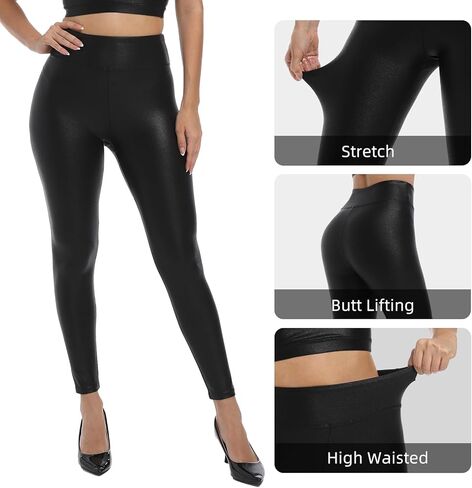 سروال ضيق من الجلد الصناعي للنساء من هودي لوفي 25 انش/27 انش بخصر مرتفع قابل للتمدد للتحكم في البطن in Kuwait