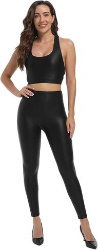 سروال ضيق من الجلد الصناعي للنساء من هودي لوفي 25 انش/27 انش بخصر مرتفع قابل للتمدد للتحكم في البطن in Kuwait