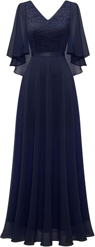 فساتين رسمية من DRESSTELLS للنساء 2023 لحفلات الزفاف الشيفون بأكمام كيب ووصيفات العروس وحفلات العودة للوطن الجدد وحفلات العودة إلى المدرسة وحفلات السهرة باللون الكحلي M in Kuwait