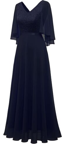 فساتين رسمية من DRESSTELLS للنساء 2023 لحفلات الزفاف الشيفون بأكمام كيب ووصيفات العروس وحفلات العودة للوطن الجدد وحفلات العودة إلى المدرسة وحفلات السهرة باللون الكحلي M in Kuwait