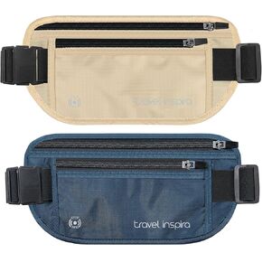 travel inspira RFID Blocking Travel Money Belt with Anti-Thief Zip - Slim Passport Holder and Travel Pouch to Secure Cash, Cards and Documents * 2 Pack
