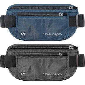 travel inspira RFID Blocking Travel Money Belt with Anti-Thief Zip - Slim Passport Holder and Travel Pouch to Secure Cash, Cards and Documents * 2Pack