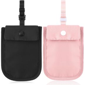 2 Pcs Travel Bra Wallet for Women, Hidden Undercover Travel Bra Wallet, Washable Bra Wallet, Secret Stash Pocket for Credit Cards, Money, Valuables with Adjustable Elastic Strap (Pink, Black)