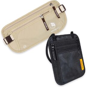 Travel Money Belt and Neck Wallet Bundle - RFID Blocking Technology to Keep your Cash, Credit Cards, Passports and Phone Safe