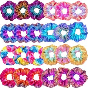 Tatuo 24 Pieces Scrunchies Rainbow Hair Scrunchies Elastic Hair Bands Scrunchy Colorful Hair Ties Ropes for Women Girls Gymnastics Birthday Party Favors, Large (Rainbow Colors)