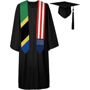 72 Inch Tanzania Flag and USA Flag Graduation Sash Unisex Adults Graduation Stole Scarf International Class of 2024 (Not Include Baccalaureate Gown and Hat)