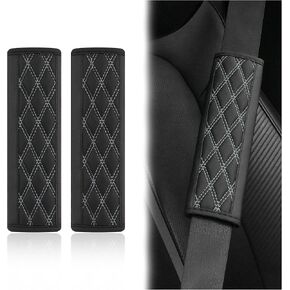 2PCS Car Seat Belt Cover Pads,Leather Seatbelt Covers Protect Shoulder and Neck Car Accessories Interior,Universal Car Seat Strap Pads Car Decorations for Most Cars Trucks (Black/Red)