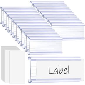 100 Pcs Wire Shelf Label Holders with White Blank Labels, Plastic Shelf Tags for Wire Shelving(3'' x 1.4'')