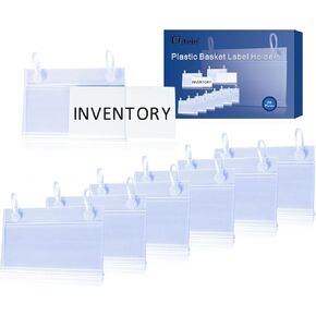 Diteje 40 Pack Plastic Basket Label Holders,Price Sign Wire Shelf Labels Holder with Easy Clip Design Snap Lock Closure,with Paper Insert,3.94x1.57inch