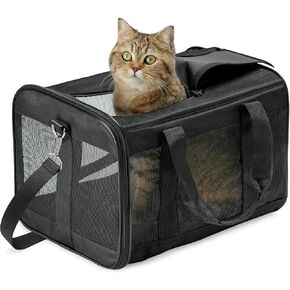 Cat Carrier Airline Approved, Soft-Sided Dog Carrier with Inner Safety Leash, Pet Transport Carrier for Small-Medium Cats Puppies up to 15 Lbs, Collapsible Travel Kitten Carrier Bag -BlackM