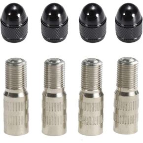 Tire Valve Stem Extension Caps - 4 Pcs 25mm Tire Valve Extenders with 4 Pcs Tire Stem Valve Caps for Car SUV Bike Bicycle Truck Motorcycle Electric Scooters