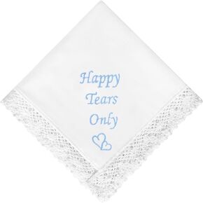HOULIFE Wedding Handkerchiefs for Bride, Something Blue Wedding Brides Gift Embroidered Handkerchief with Lace Edges