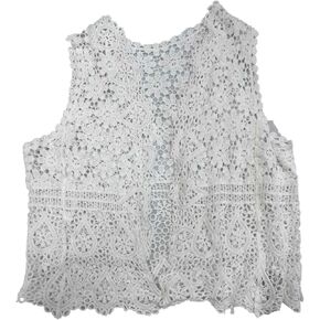 Allegra K Women's Floral Crochet Hollow Out Sleeveless Open Front Boho Vest Cardigan