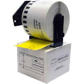 HOUSELABELS Compatible with DK-2205 Replacement Roll for Brother QL Label Printers; Yellow Continuous Length Labels; 2-4/9" x 100 feet (62mm*30.48m) with 1 Reusable Cartridge - 5 Rolls