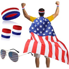 4th of July accessories American Flag Costume Cape Retro 80's Sunglasses Headband Socks Wristband Independence Day