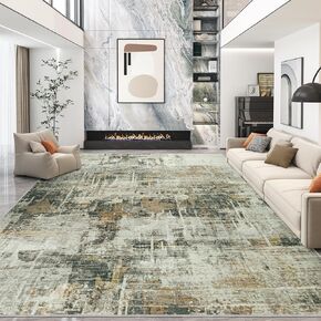 Area Rugs 9x12 Living Room Rug: Large Modern Abstract Soft Rug Non-Slip, Washable Low Pile Floor Carpet for Bedroom, Kitchen, Dining Table Home Office (Grayish Green, 9'x12')