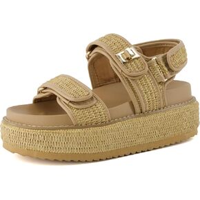 صندل نسائي من CUSHIONAIRE Shore Raffia ذو نعل سميك + مريح، متوفر بعرض واسع