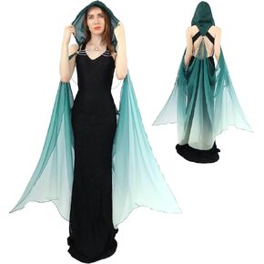 DAZCOS Women's Chiffon Fairy Hooded Cape Elf Sheer Cloak Tulle Bridal Off Shoudler Capelet