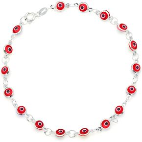 Red Guardian Eye Small Beads on 925 Sterling Silver Bracelet 7.5"