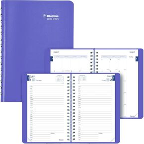 Blueline® Essential Academic Daily/Monthly Planner, August 2024 to July 2025, Twin-Wire Binding, Soft Vicuana Cover, 8" x 5", Dusty Purple (CA201F.03-25)